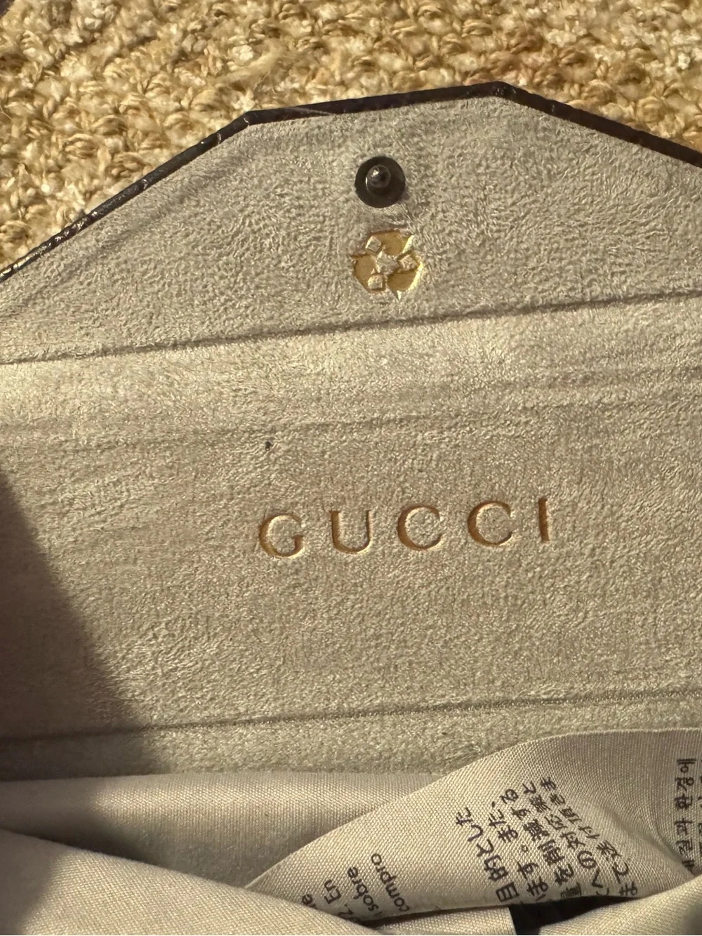 Gucci Light Gray Suede Glasses Case Brown with Gold Logo